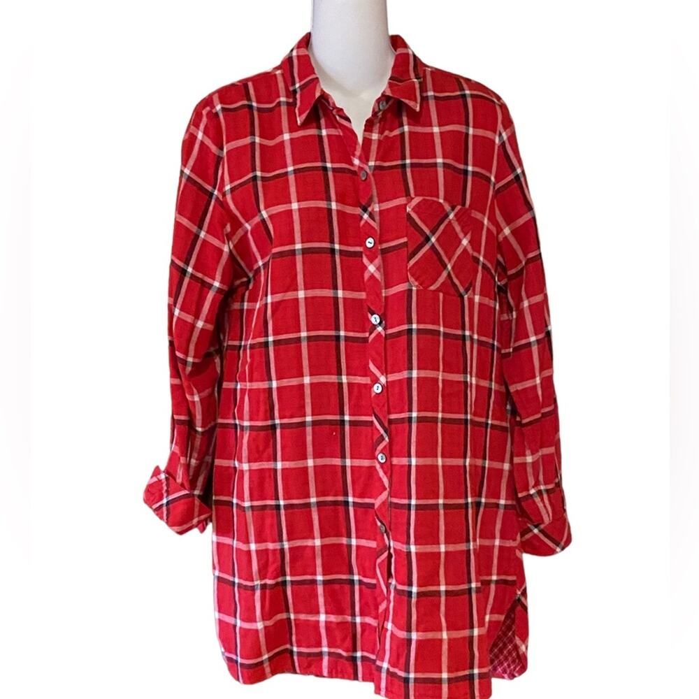 J. Jill Women's Size  Small Red Plaid Button Up Tunic Top